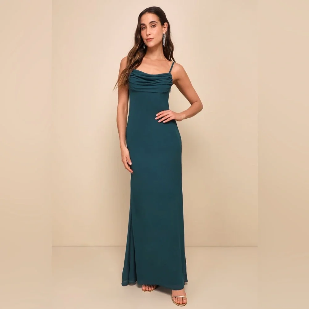 Lulus‎ Captivated Emerald Green Cowl Neck Maxi Dress